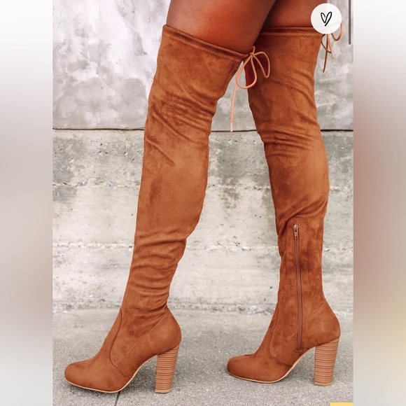 Lulus So Much Yes Chestnut Suede Over the Knee Boots - Picture 1 of 6